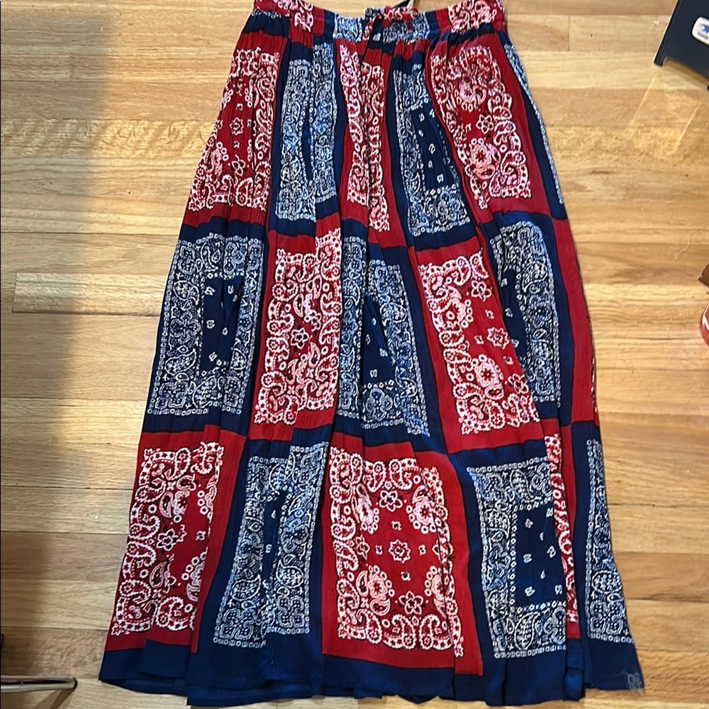 Vintage Red and Blue Bandana Print long rayon Skirt Take Two Clothing